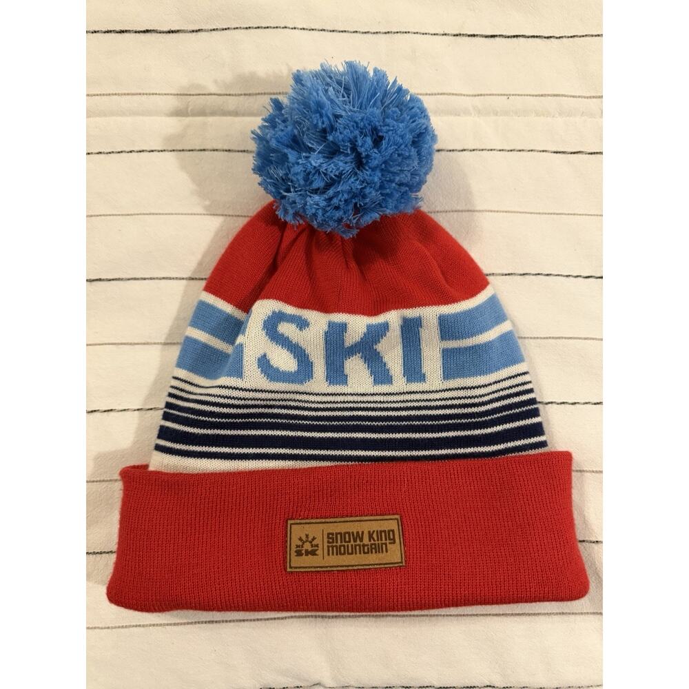 Locale | Snow King Mountain Ski Hat Knit Beanie Blue Red Men’s Women’s One Size
